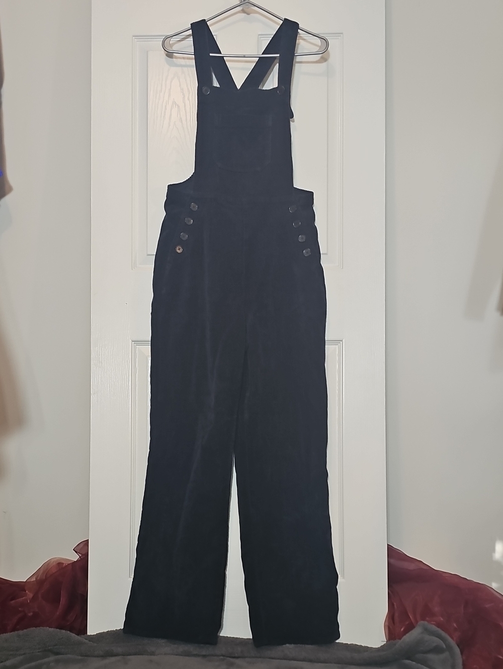 Reformation Jeans Navy Corduroy Wide Leg Overalls Organic Cotton Size 6